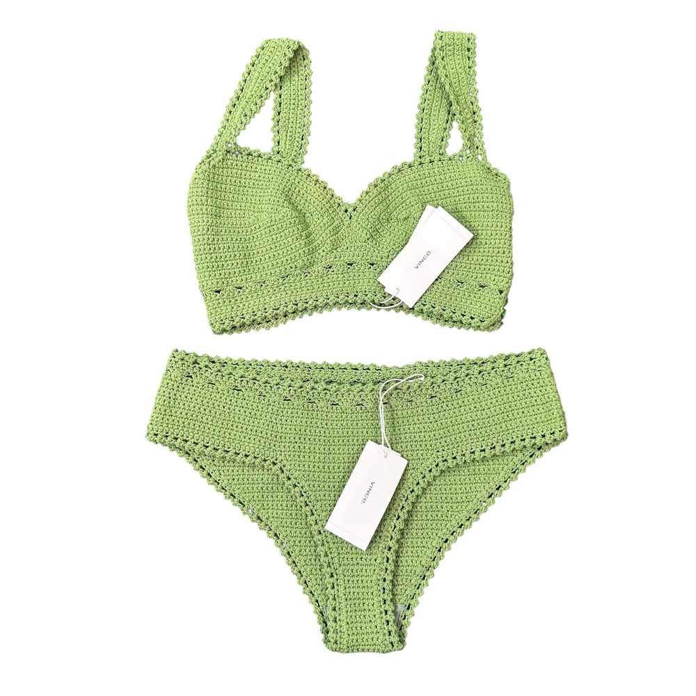 Vince Women Lounge Crochet Knit Bralette & Bottom Set Green Size Top S Bottom XS